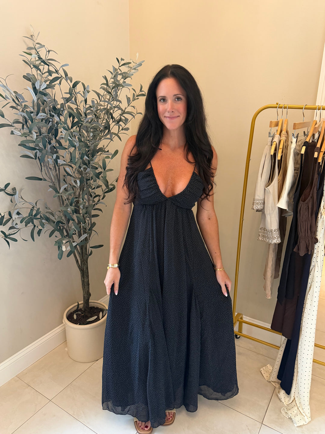 Midnight Muse Polka Dot Maxi Dress