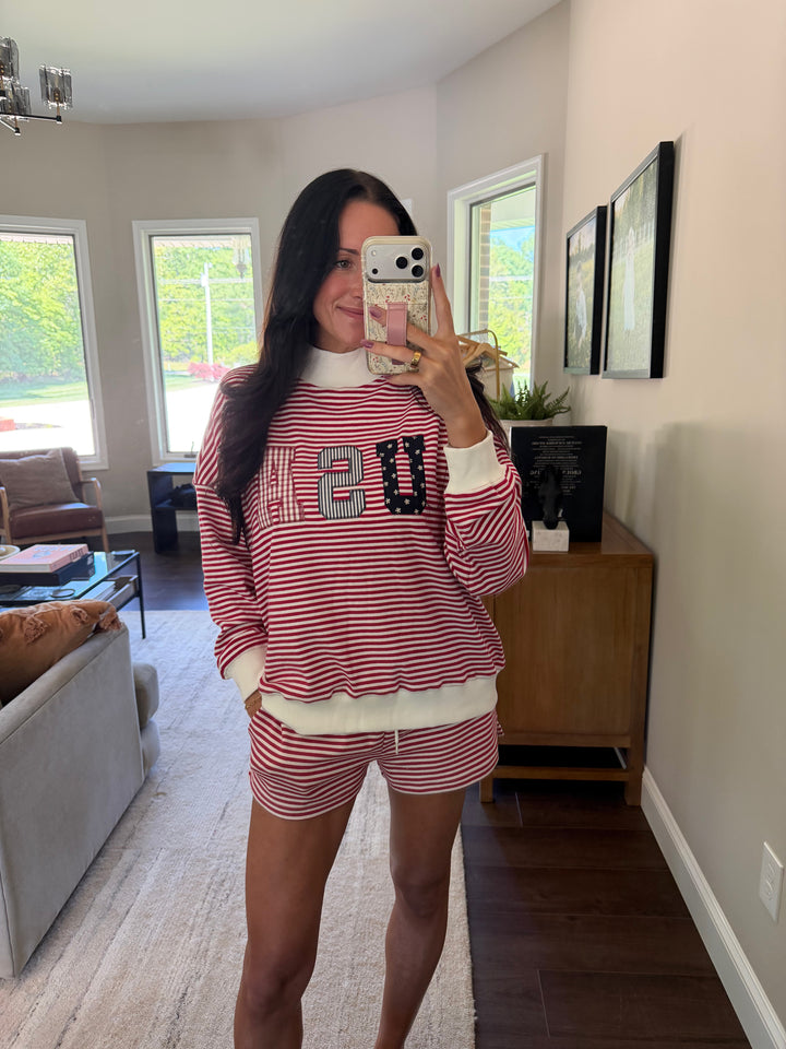 USA Stripe Mock Neck Set