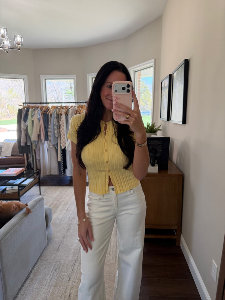 Arlo Ribbed Short Sleeve Buttoned Top