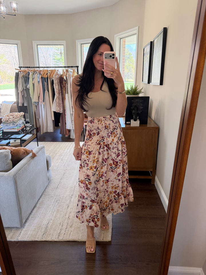 Solene Floral Convertible Smocked Waist Skirt