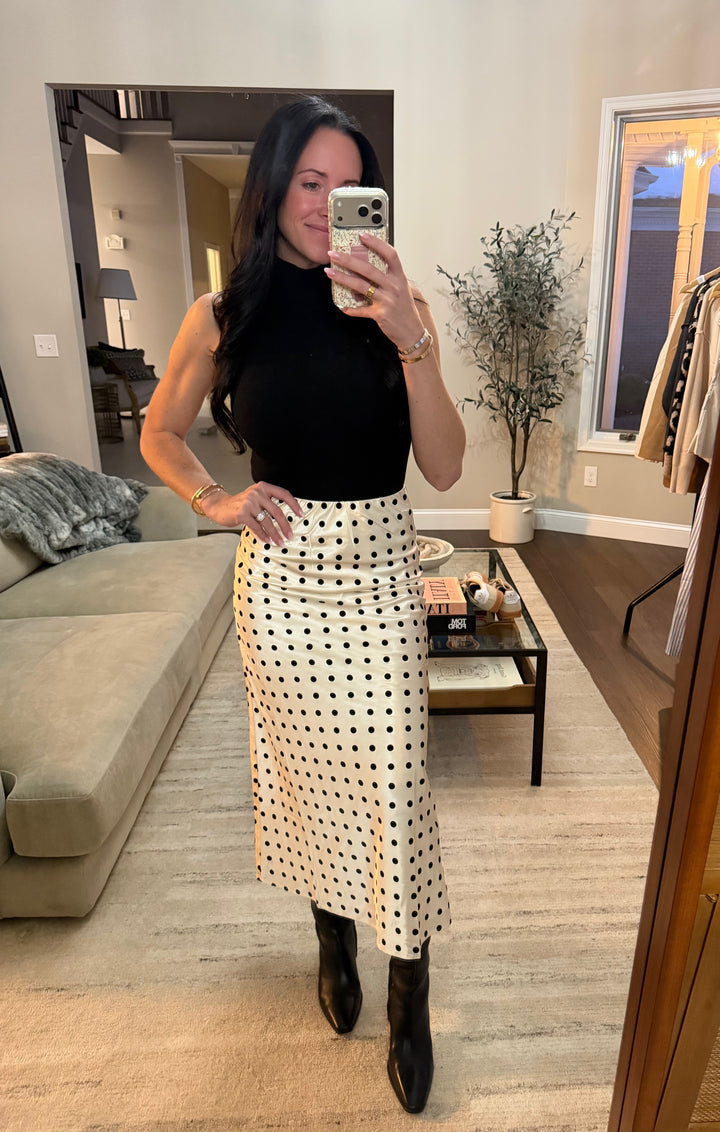 Camilla Satin Dot Midi Skirt
