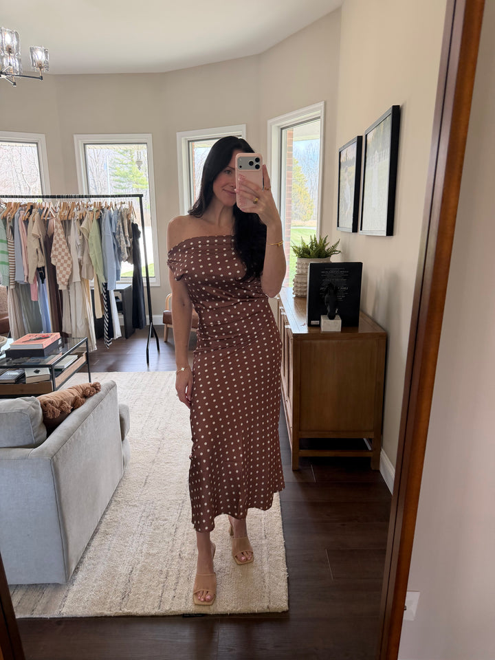 Paola Satin Polka Dot Maxi Dress