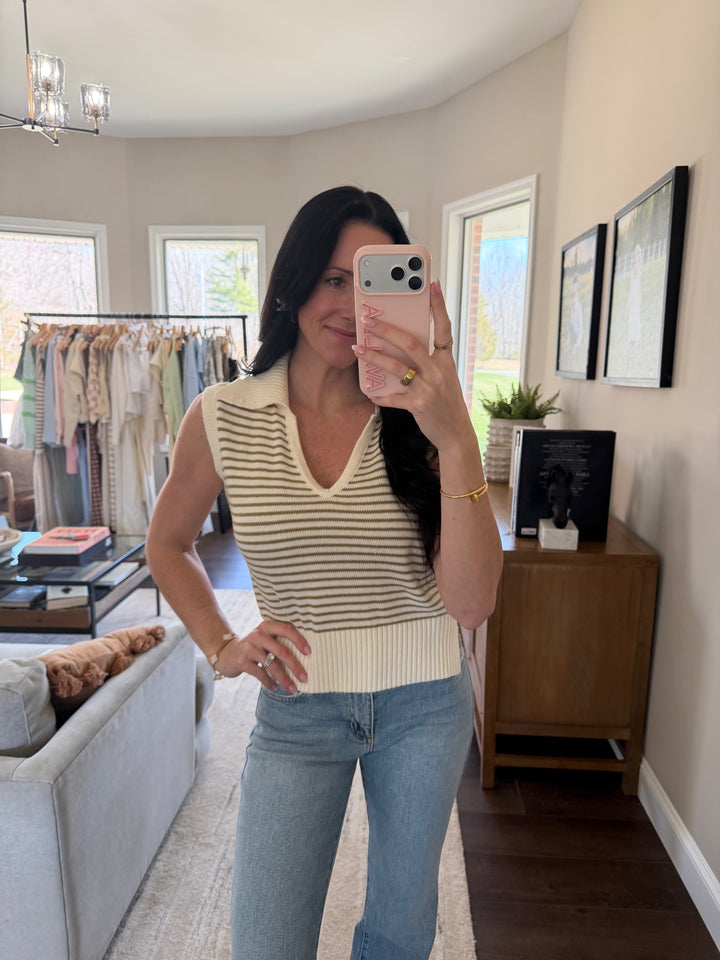 Brooke Stripe Collar Knitted Tank Top