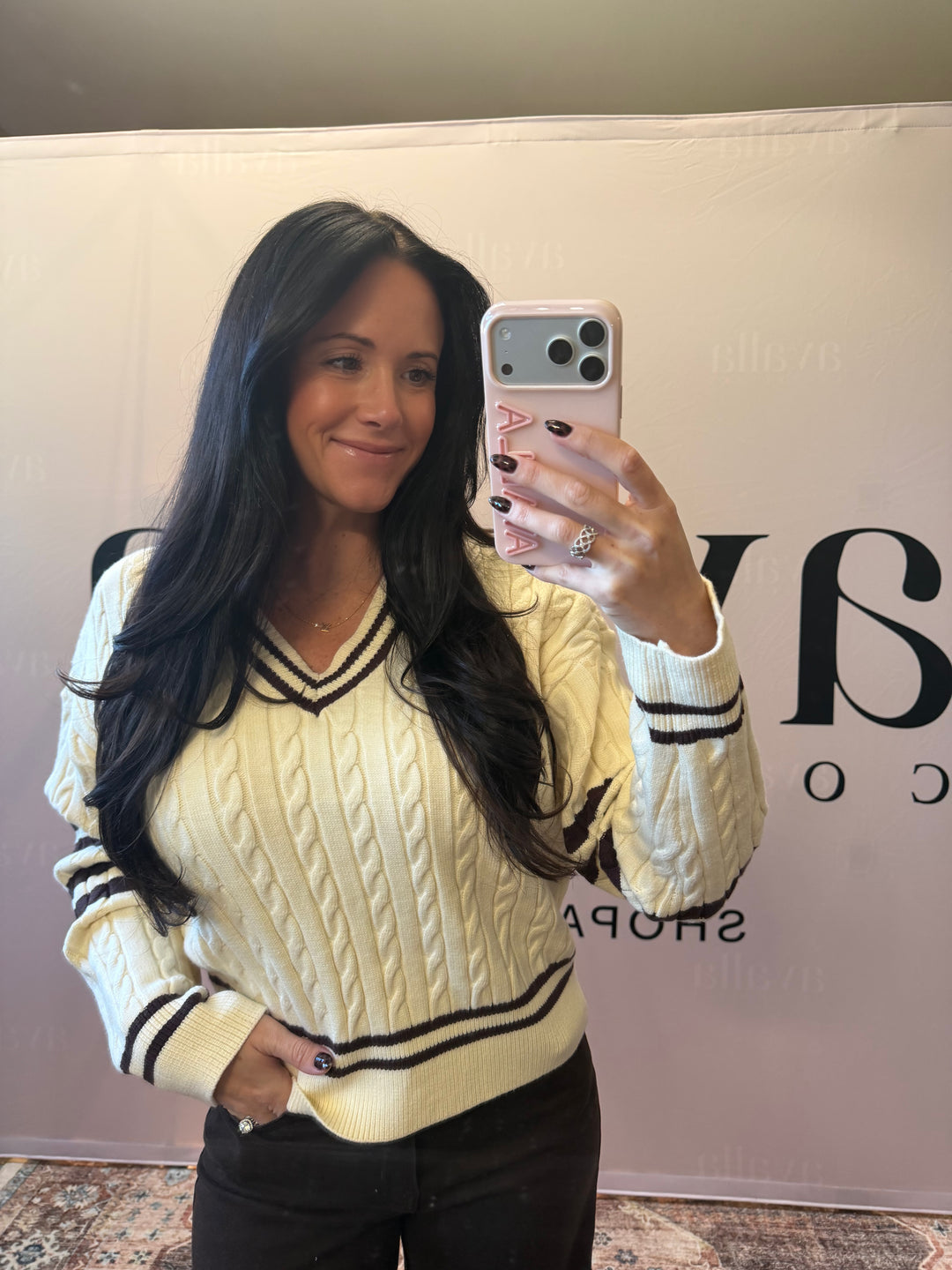 Valentina Cable Knit Varsity Sweater