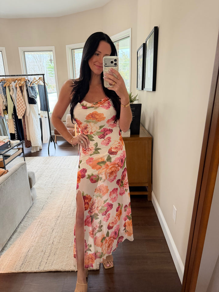 Liv Floral Mesh Low-Back Maxi Dress