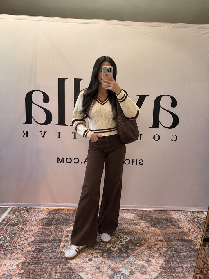 Valentina Cable Knit Varsity Sweater