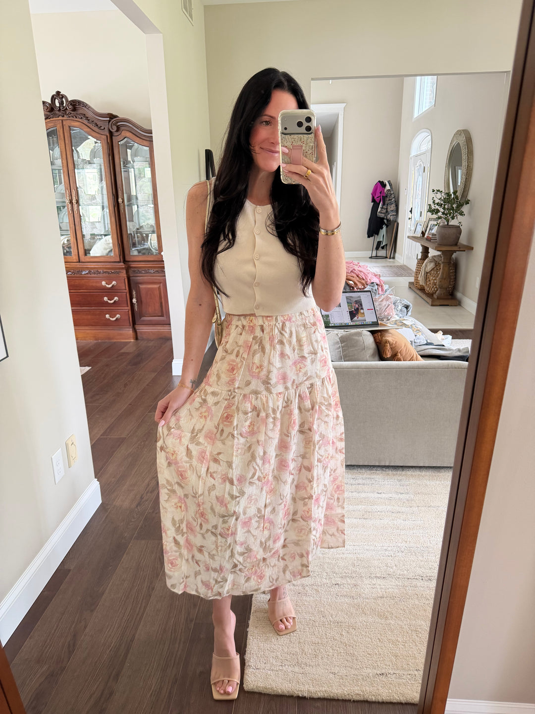 Alora Floral Tired Midi Skirt
