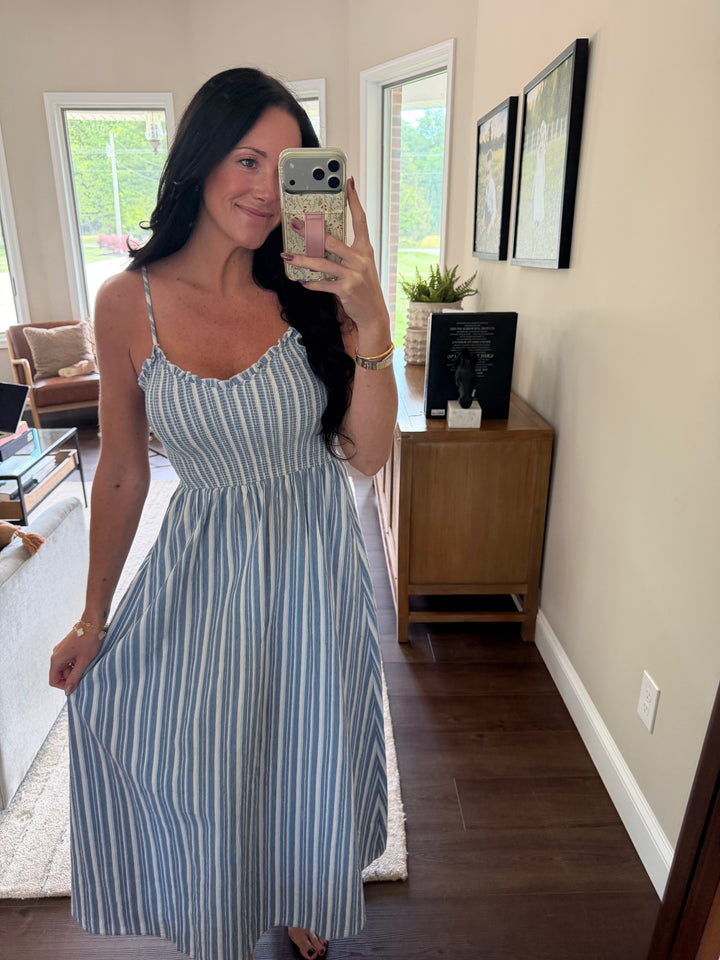 Amalfi Striped Smocked Midi Dress