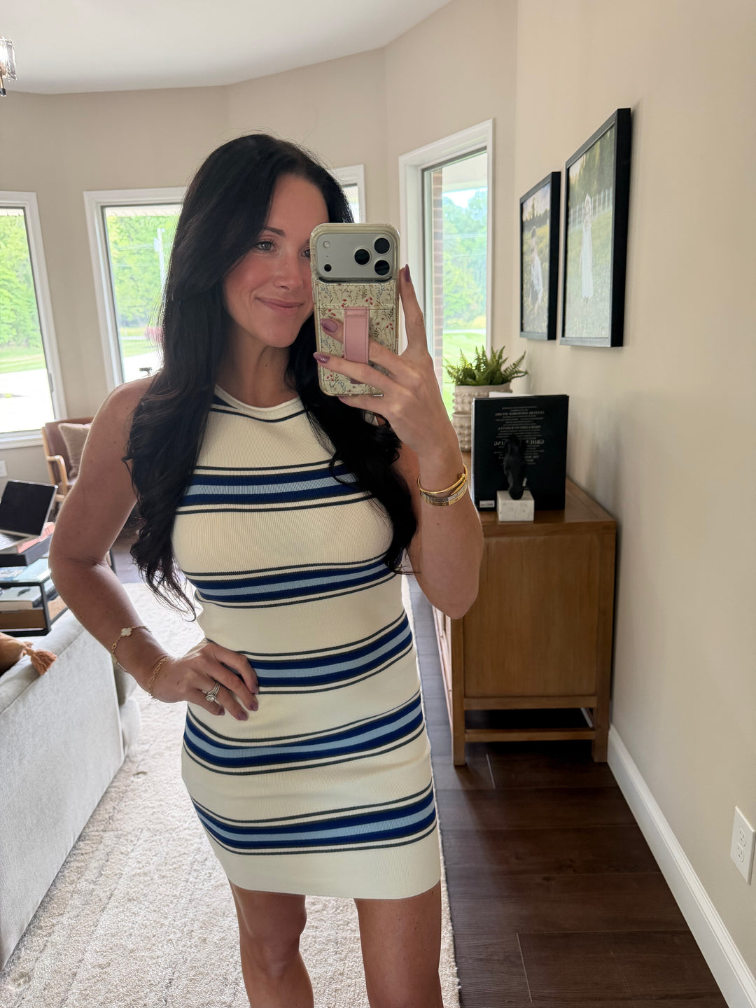 Striped Knit Sleeveless Mini Dress