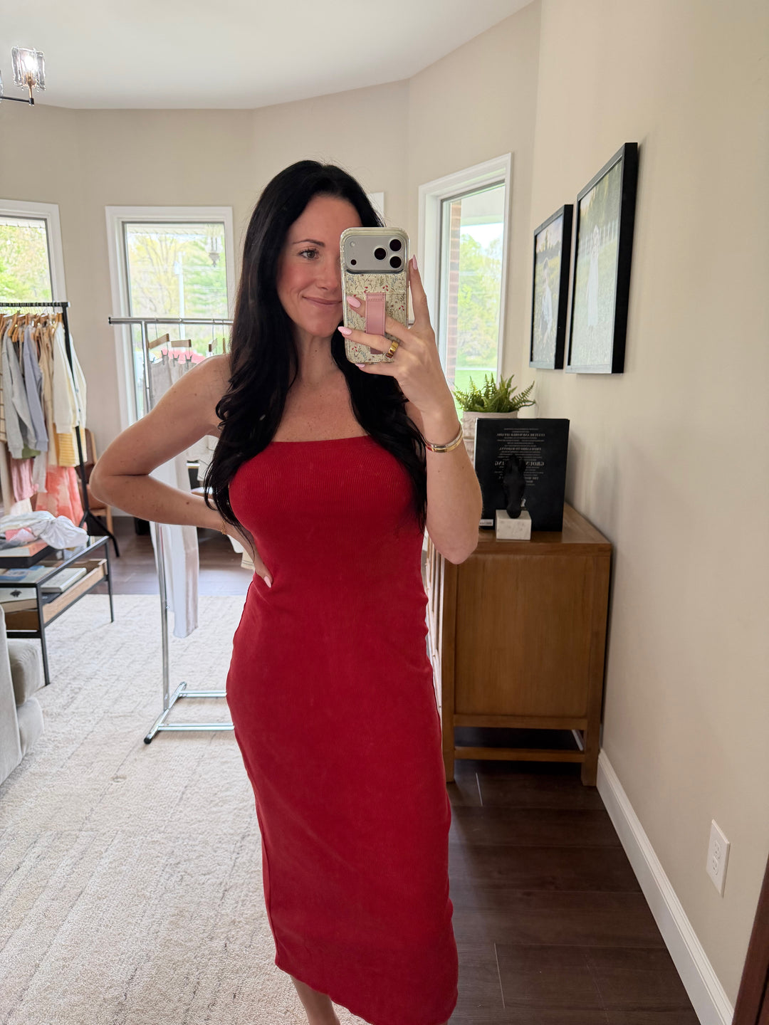 Acid Washed Ribbed Midi Tube Dress