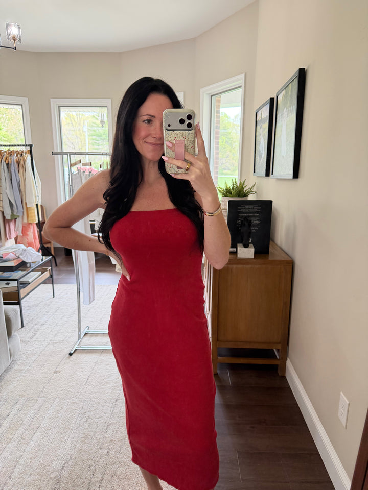 Acid Washed Ribbed Midi Tube Dress