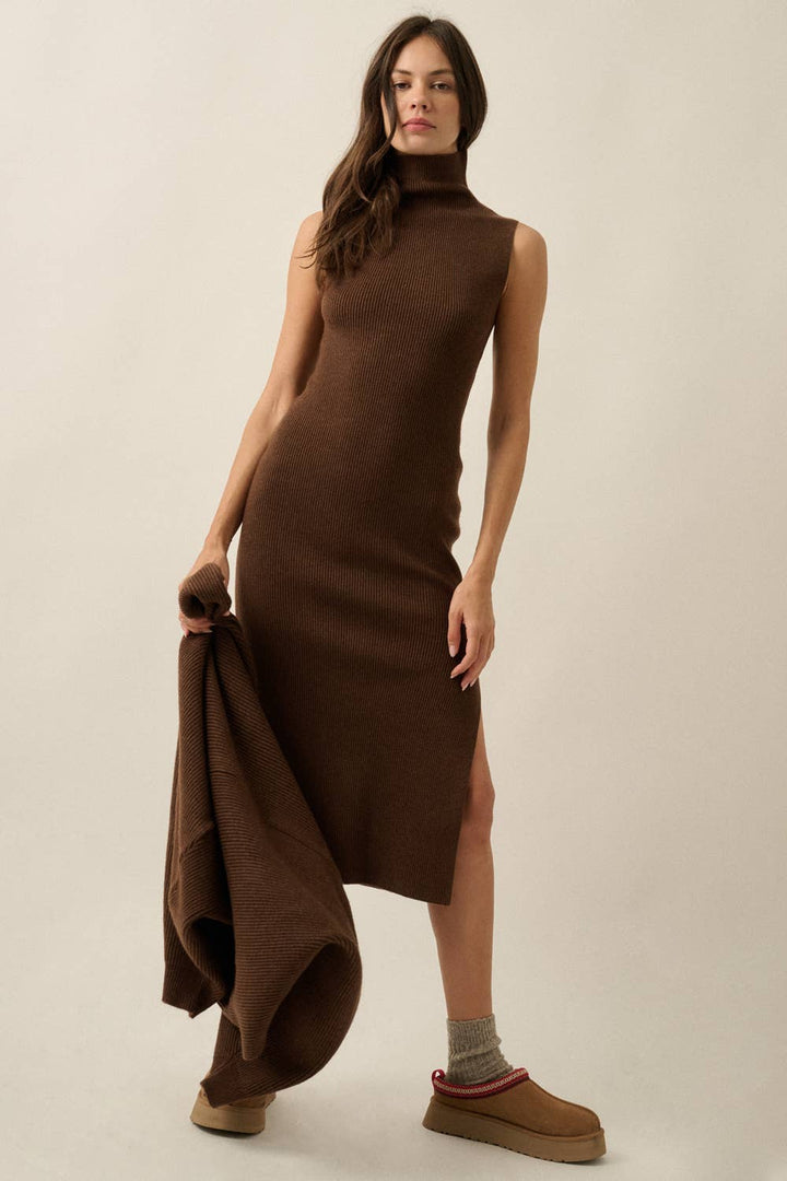 Aria Ribbed Sleeveless Midi Sweater Dress