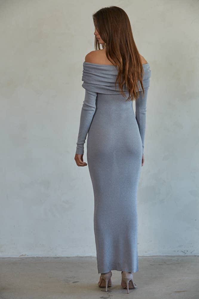 Notte Lurex Off-Shoulder Knit Maxi