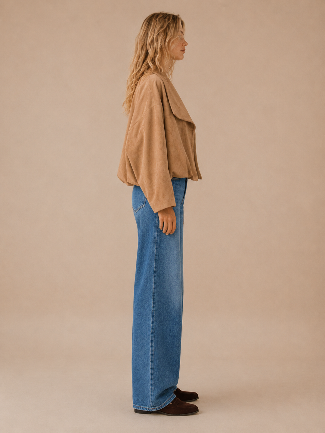 Collins Balloon Hem Suede Open Jacket