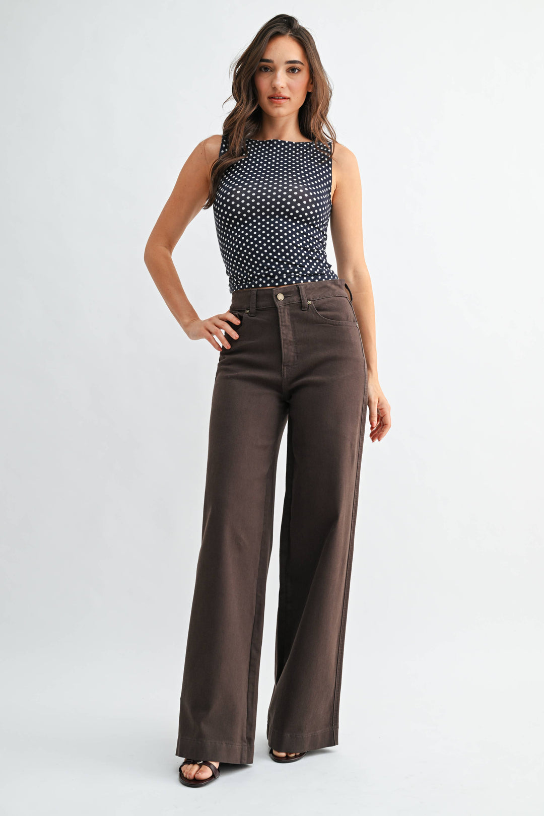 JBD High Rise Wide Leg - DARK BROWN