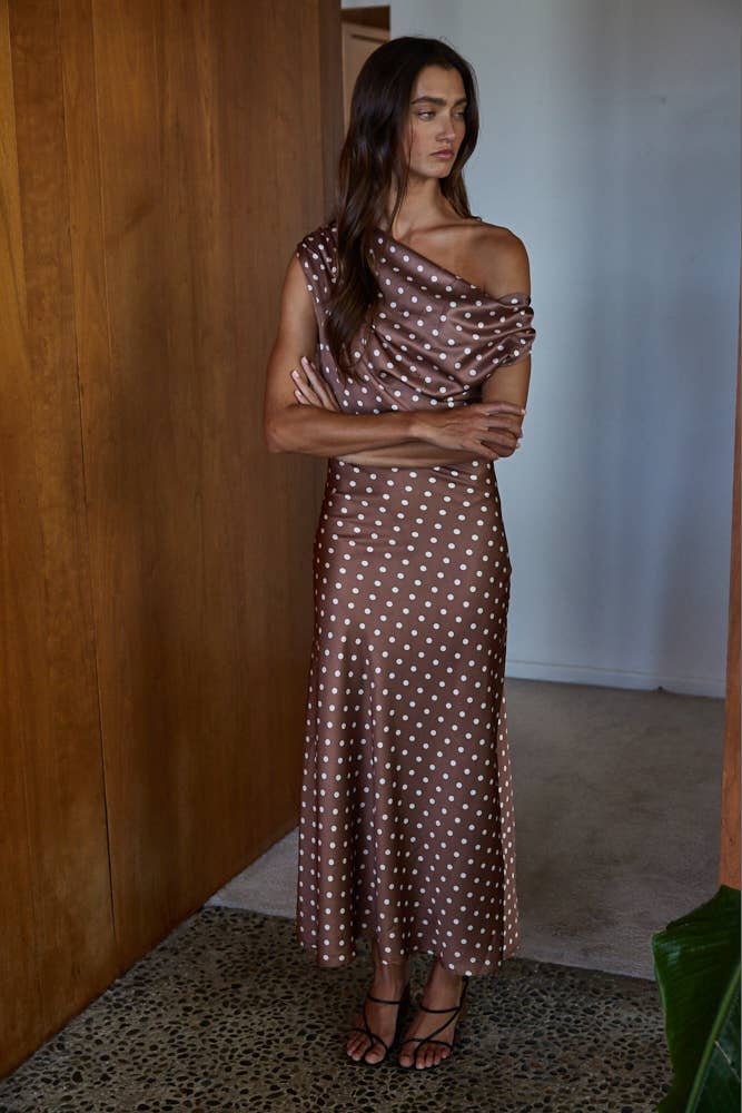 Paola Satin Polka Dot Maxi Dress