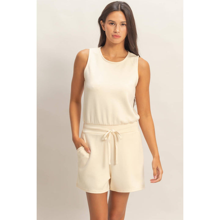 Drawstring Waist Sleeveless Romper