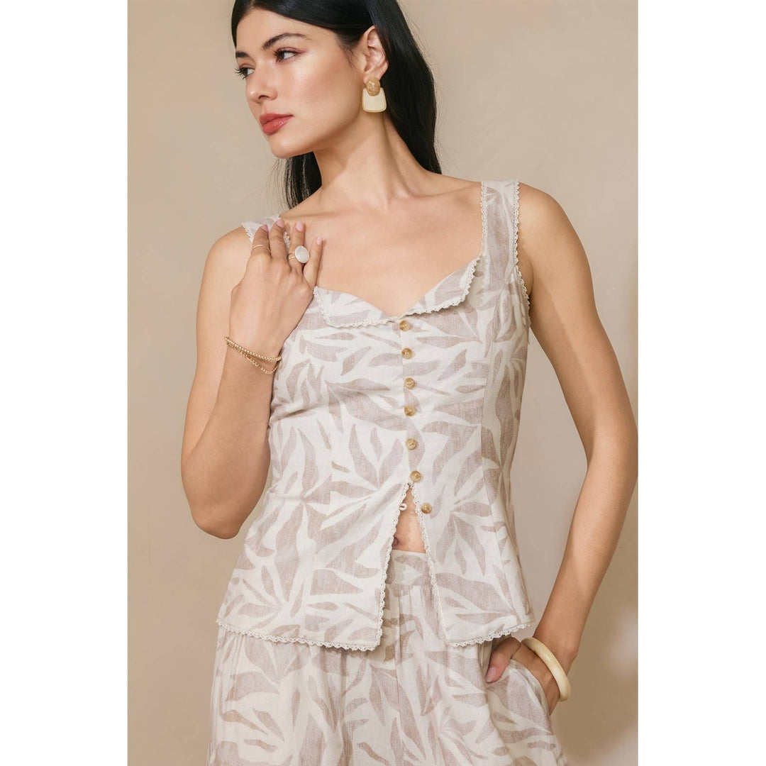 Driftwood Dreams Lace Trim Folder Over Tank Top