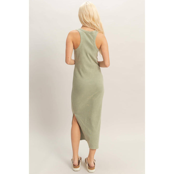 Sage Acid Washed Ribbed Midi Tank Dress