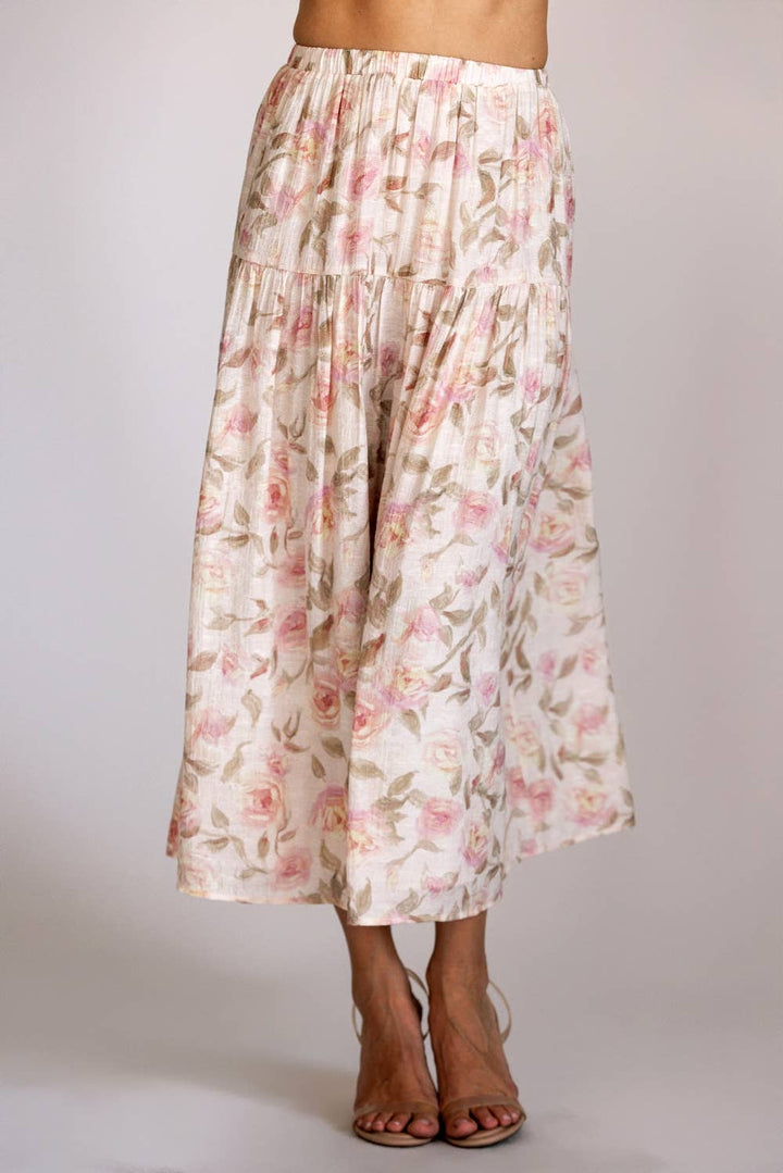 Alora Floral Tired Midi Skirt