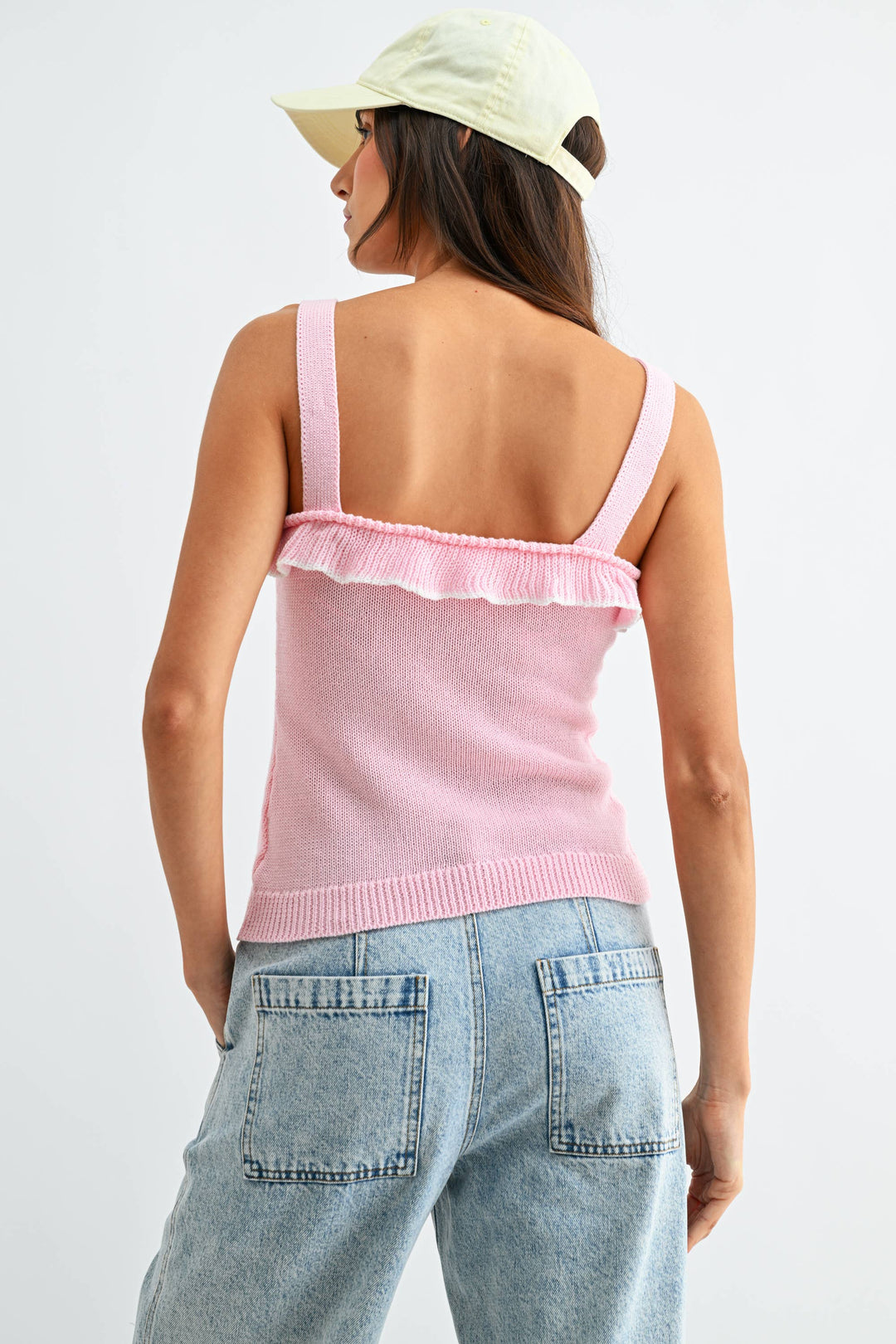 Blush Ruffle Knit Pink Tank Top