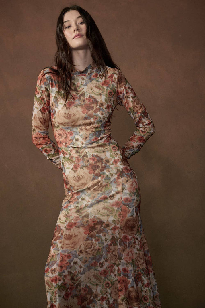 Sienna Floral-Print Mesh Maxi Dress