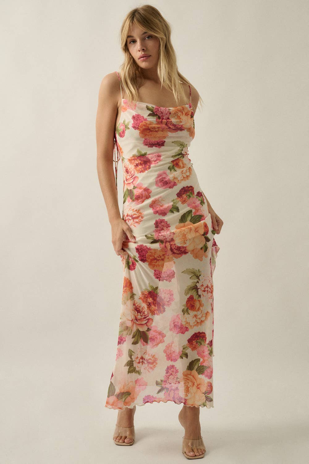 Liv Floral Mesh Low-Back Maxi Dress