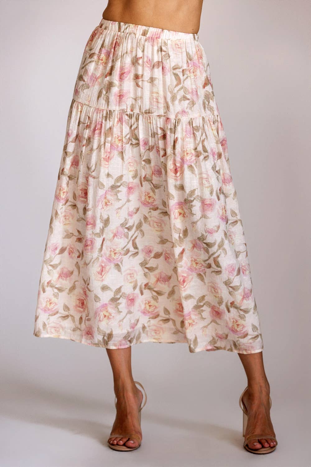 Alora Floral Tired Midi Skirt
