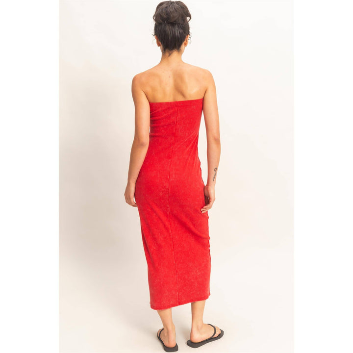 Acid Washed Ribbed Midi Tube Dress