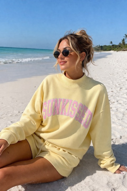Sun-kissed Embroidered Mockneck Shorts Set