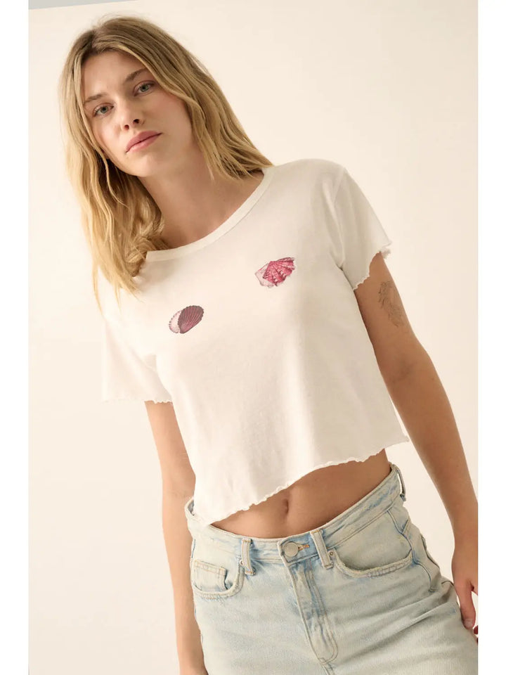 Seashell Vintage Wash Cropped Graphic Tee