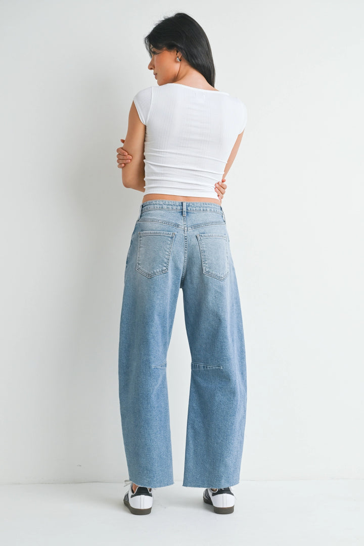 Just Black Denim Barrel Jean With Seams