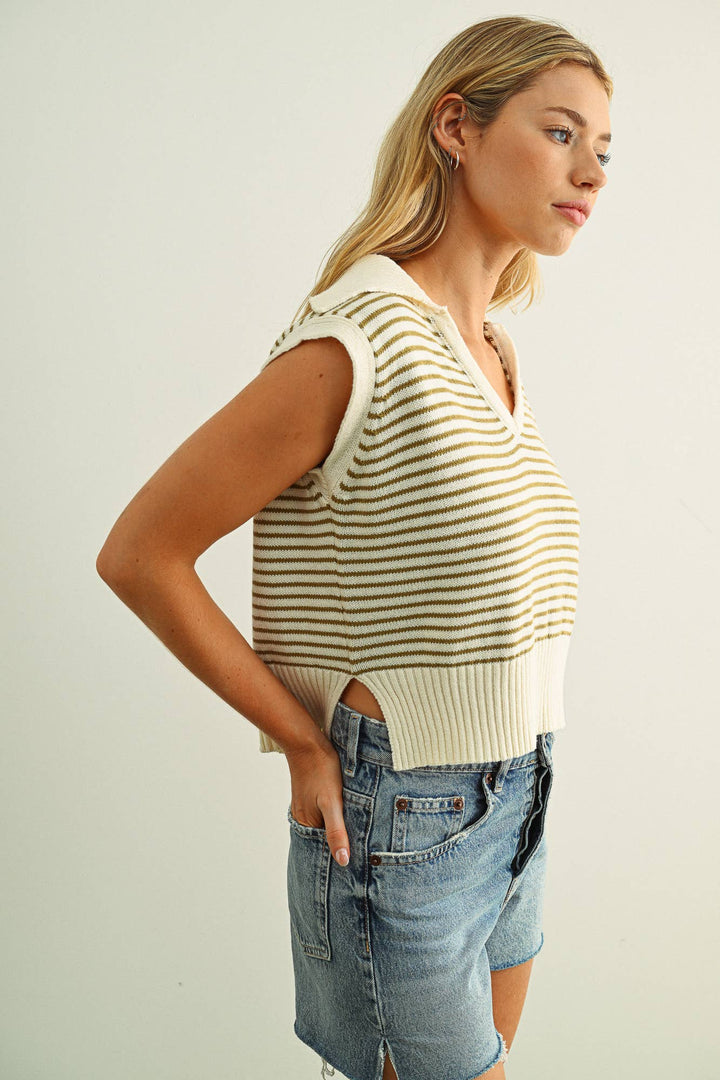 Brooke Stripe Collar Knitted Tank Top