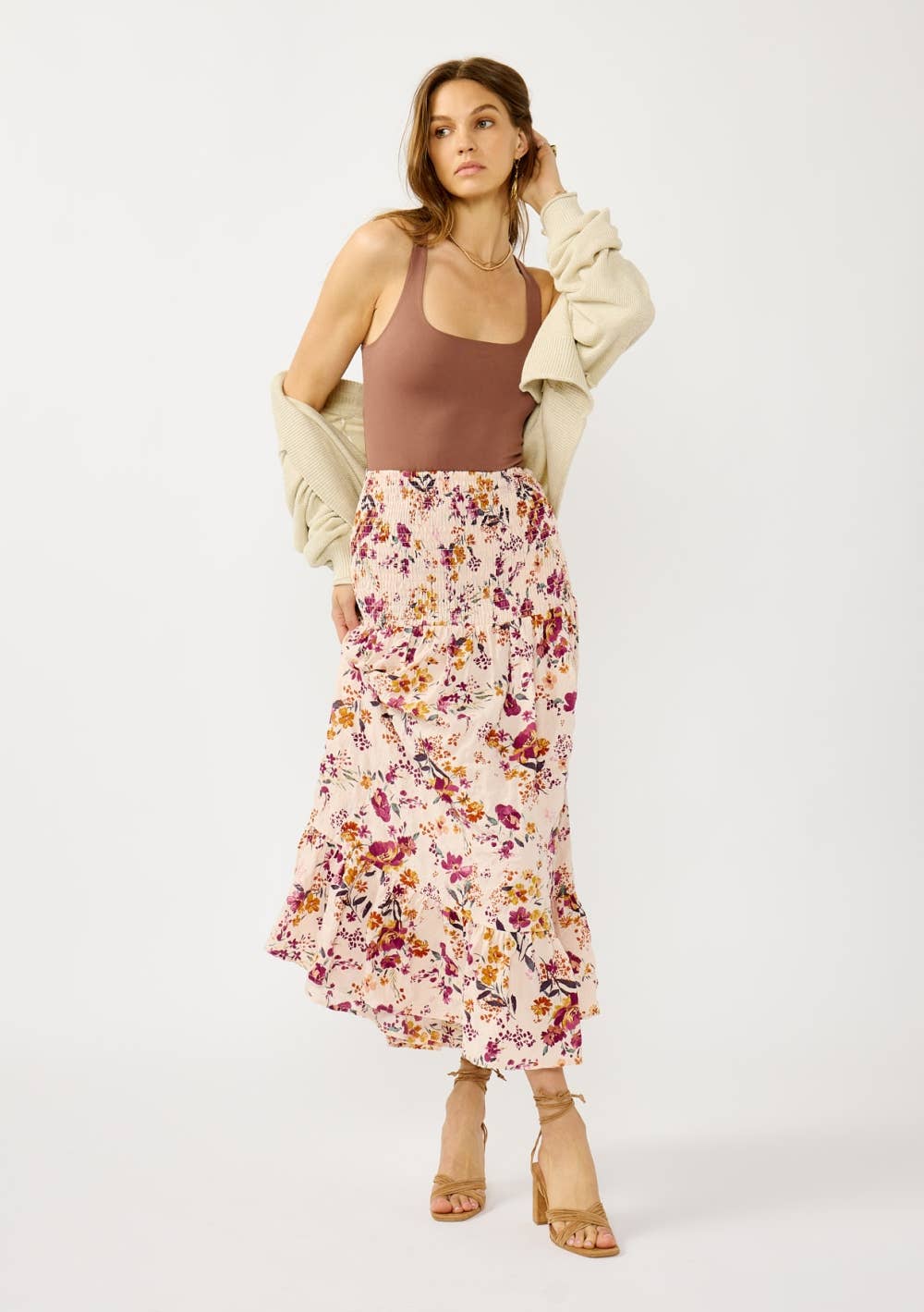 Solene Floral Convertible Smocked Waist Skirt