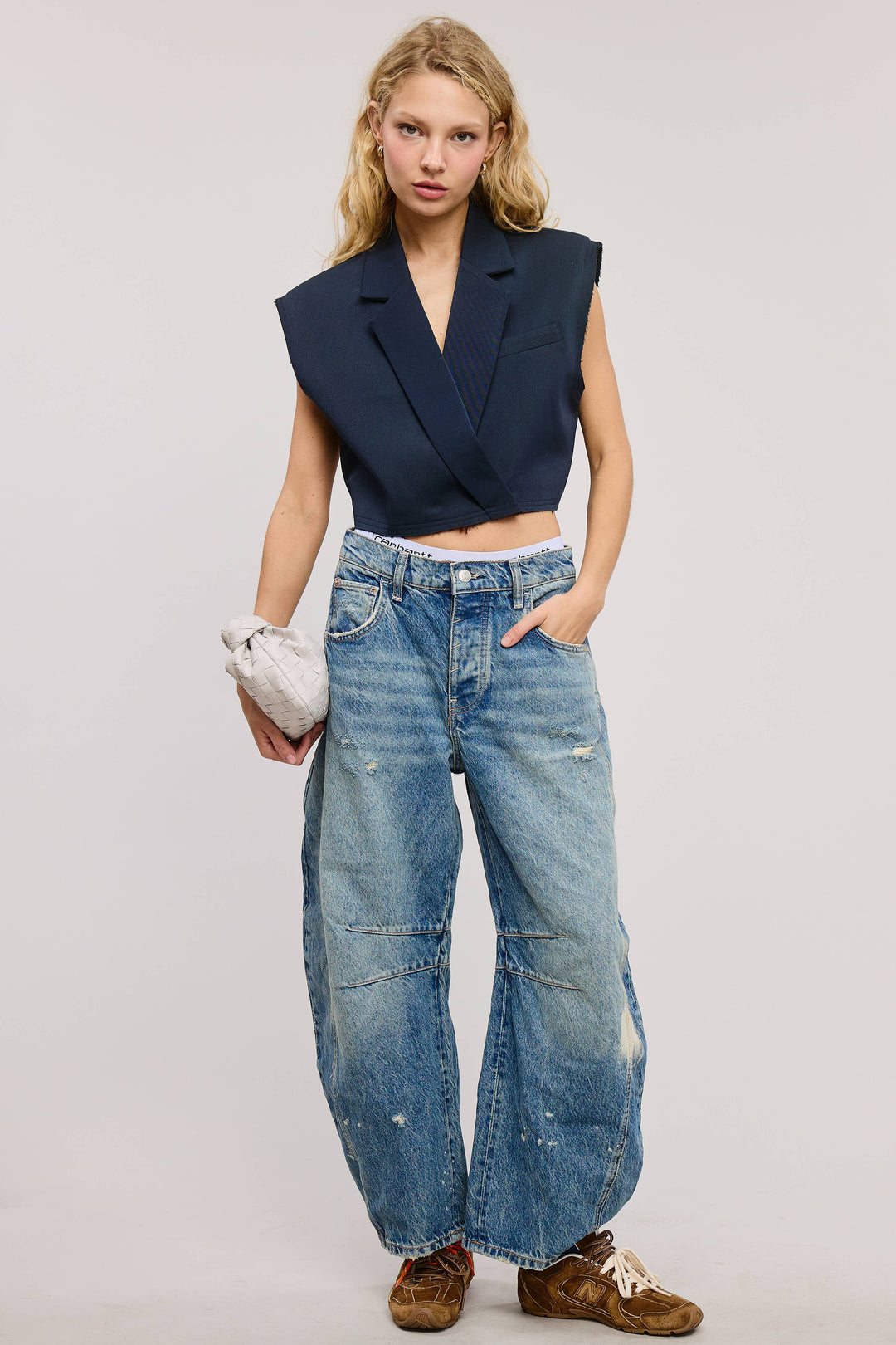 Sloane Cropped Collared Vest with Raw Hem