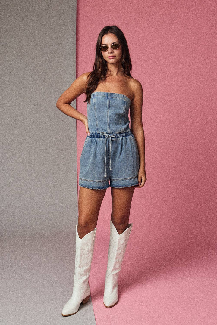 Emila Denim Strapless Romper